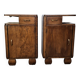 Vintage Art Deco Nightstands Pair Wooden Bedside Tables with Brass Har