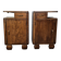 Vintage Art Deco Nightstands Pair Wooden Bedside Tables with Brass Har