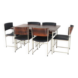 Pastoe SM08 dining table + 6 chairs - dutch design - mid century modern
