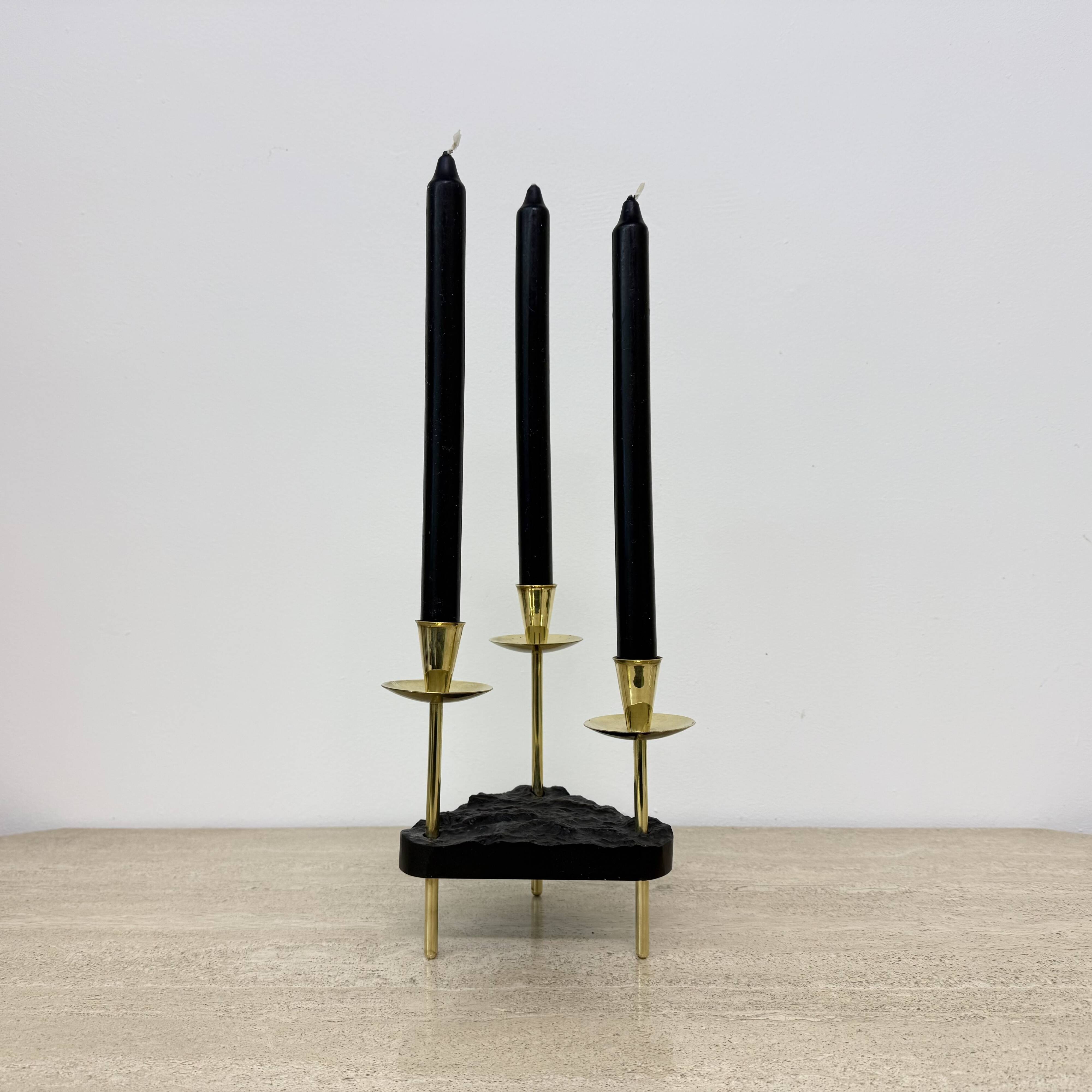 Mid century candle holder brass and lucite , 1970s