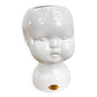 Ceramic flowerpot, child's head vase DELFTS WIT Netherlands, 1970s.