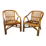 Duo of rattan armchairs with cushions