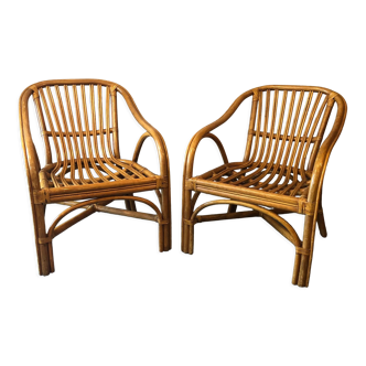 Duo de fauteuils en rotin avec coussins