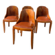 4 vintage Art Deco chairs in wood and cognac leather