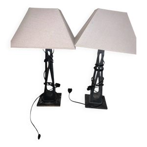 Paire de lampe sculpte - teck