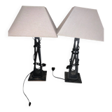 Pair of lamps carved in teak