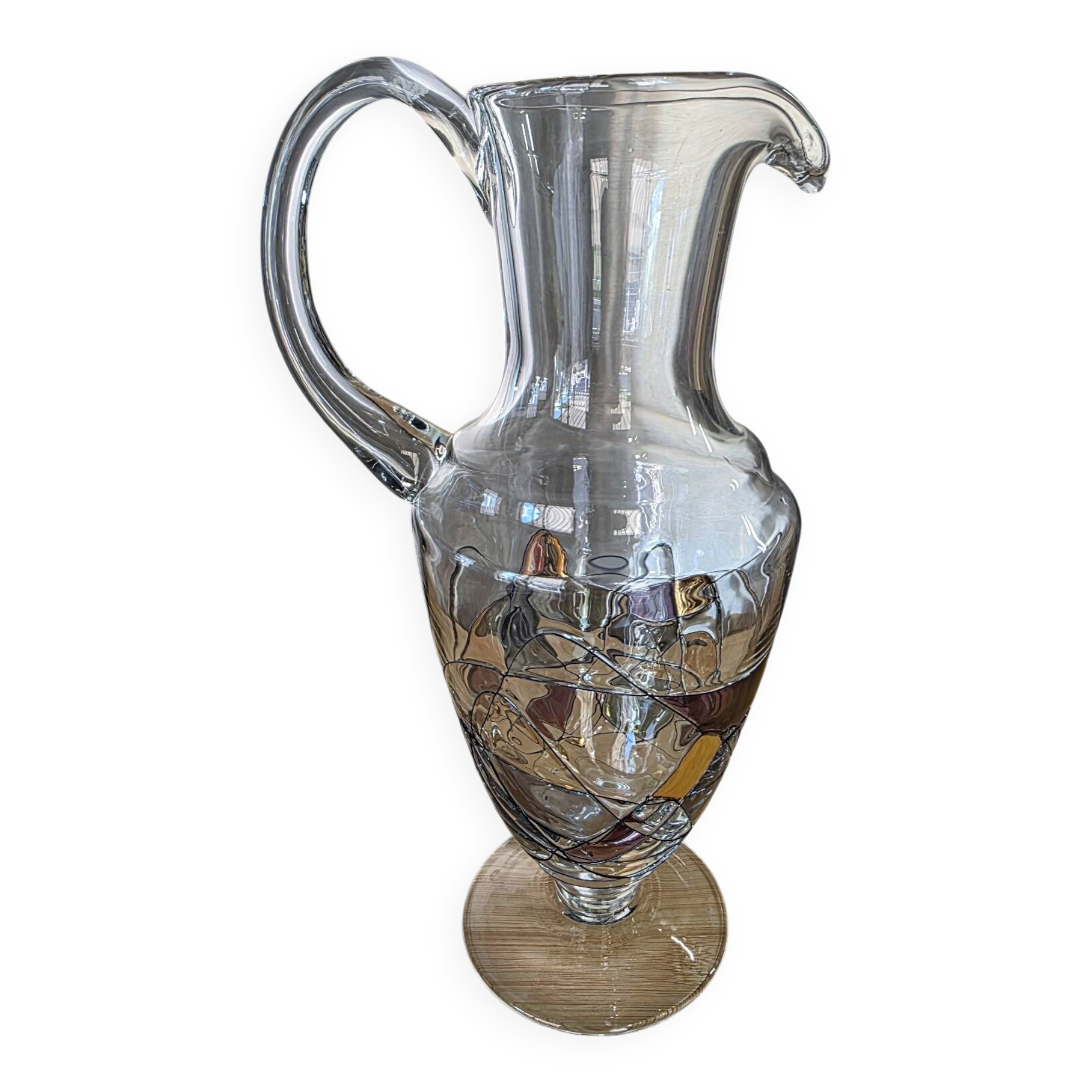 Large carafe / Jug in Paris crystal with stained glass decoration signed H 30 cm