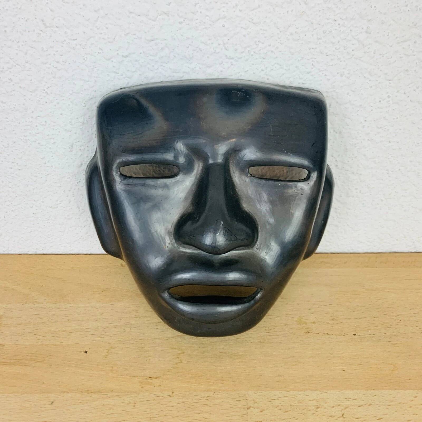 Black ceramic mask, Mexican tribal art