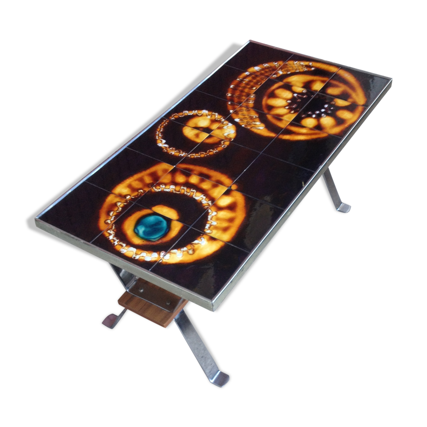 Low vintage ceramic and metal table