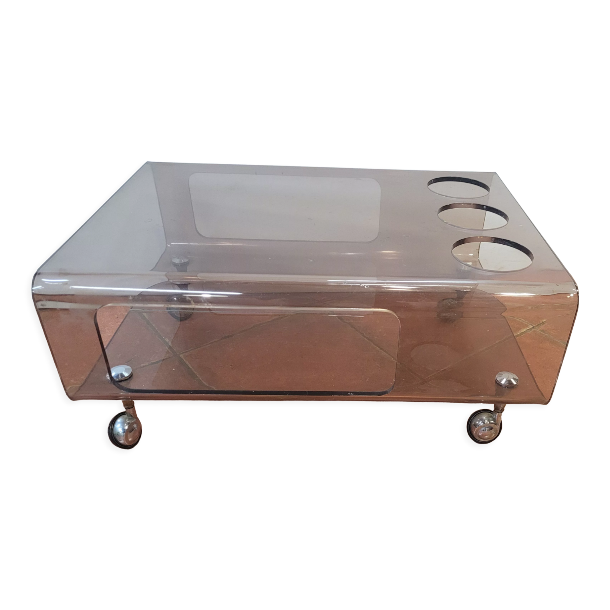 Smoked plexiglass coffee table from the 70s