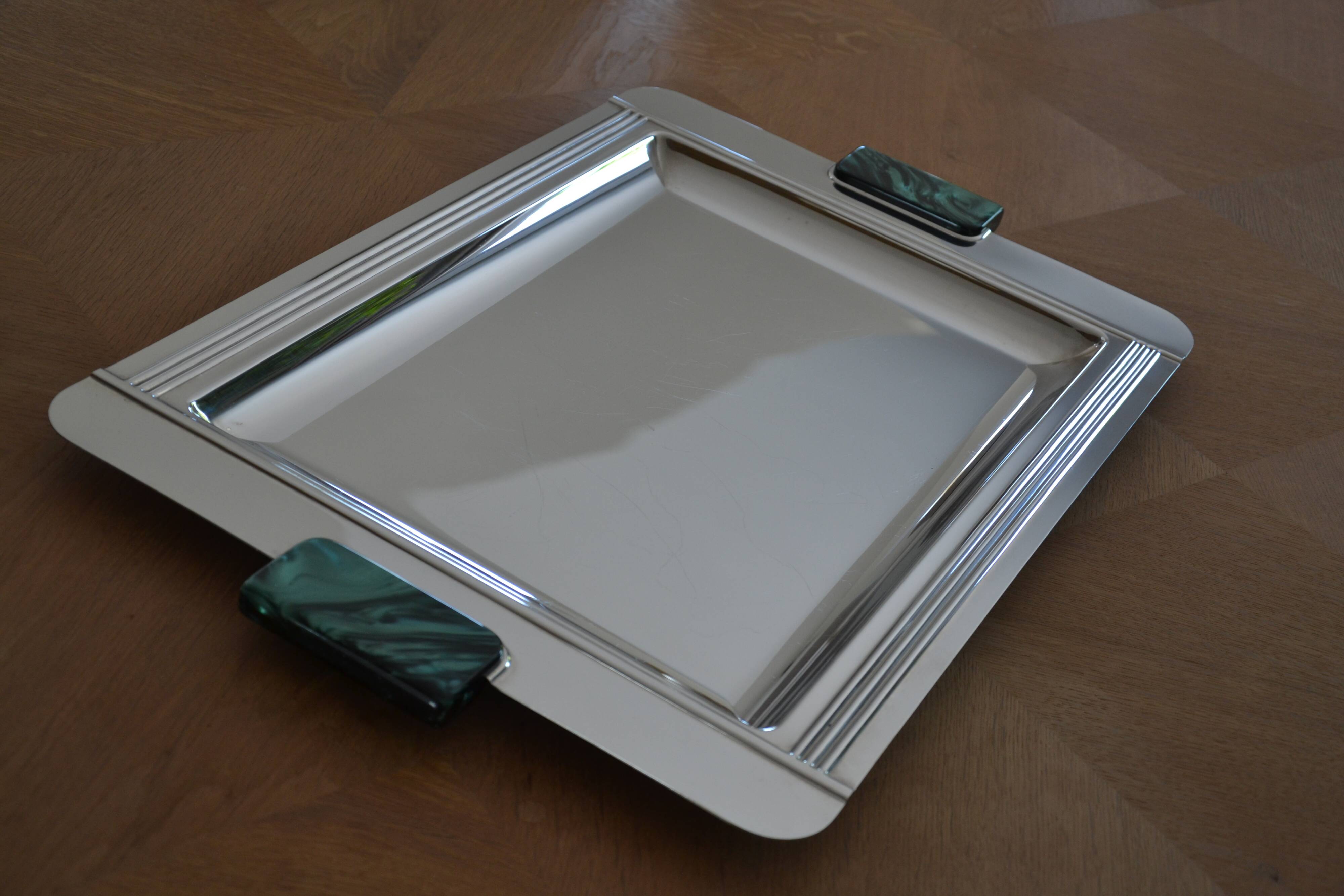 Large Jean Couzon stainless steel serving tray