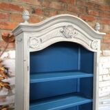 Old bookcase gray & blue wood mouldings