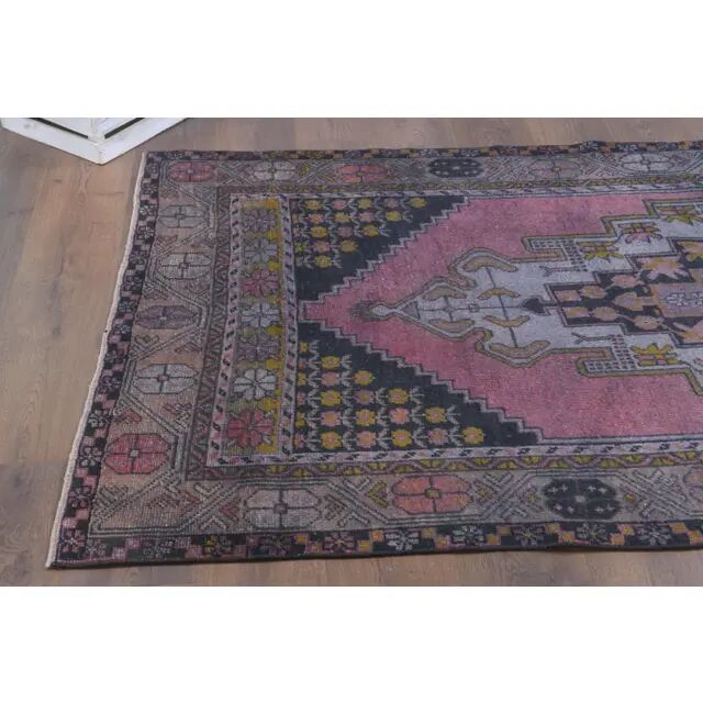 Vintage Turkish Oushak Handmade Wool Cotton Pink Area Rug 125x242