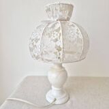 Bedside lamp with alabaster base and lace shade - Vintage