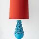 Turquoise glazed ceramic floral table lamp from Manises mid-century, with a new silk shade.