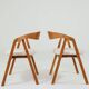 Set of 6 rustic oak wood dining chairs in safari beige.
