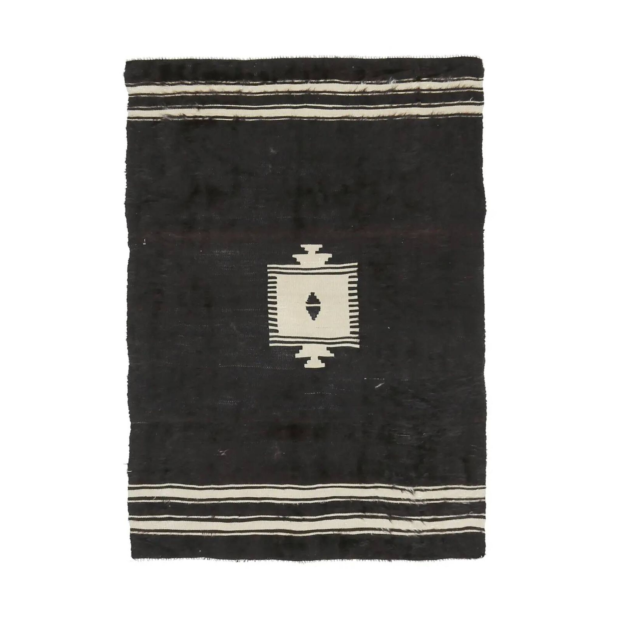 Vintage Turkish hand-knotted wool cotton brown kilim area rug 118x170