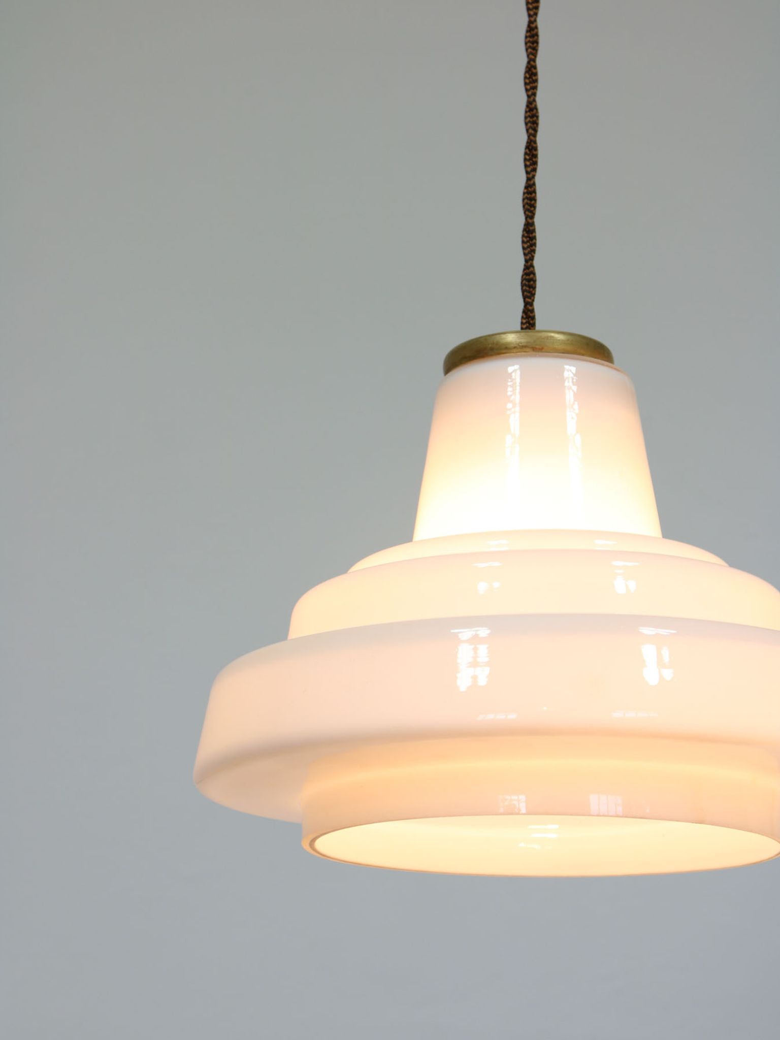 Mid-century Brass and Opaline Pendant Lamp, Italy