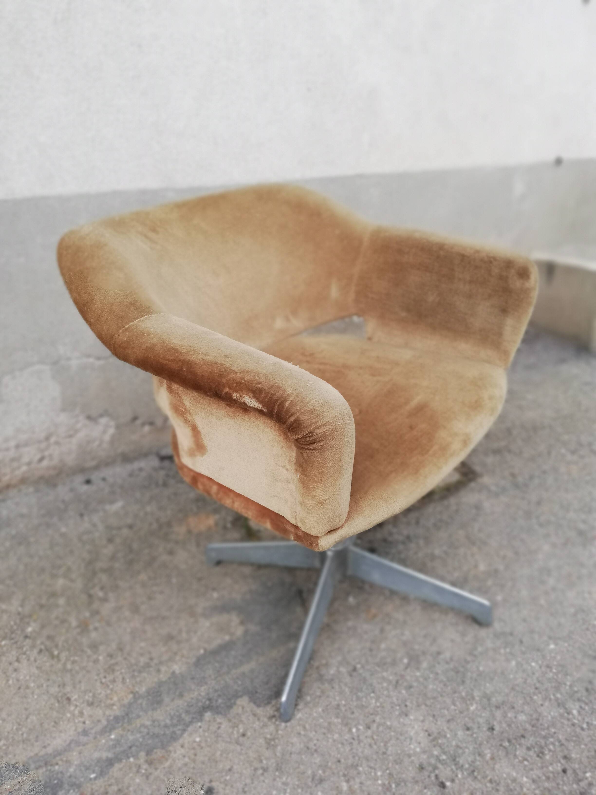 Fauteuil de bureau vintage velours moutarde