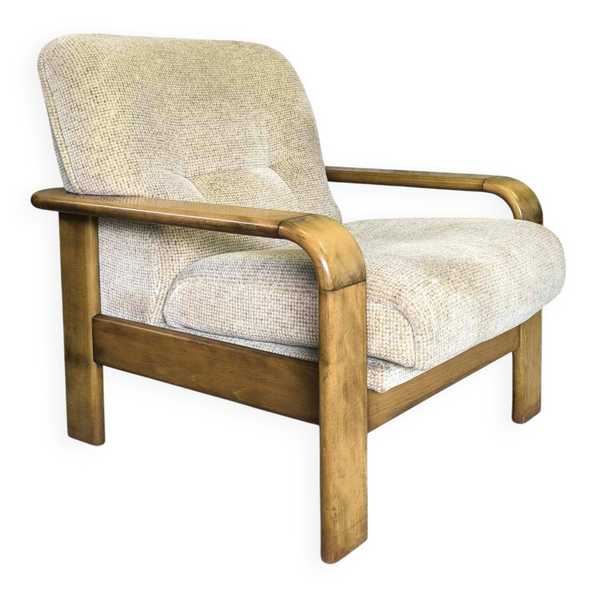 Fauteuil vintage en bois et laine