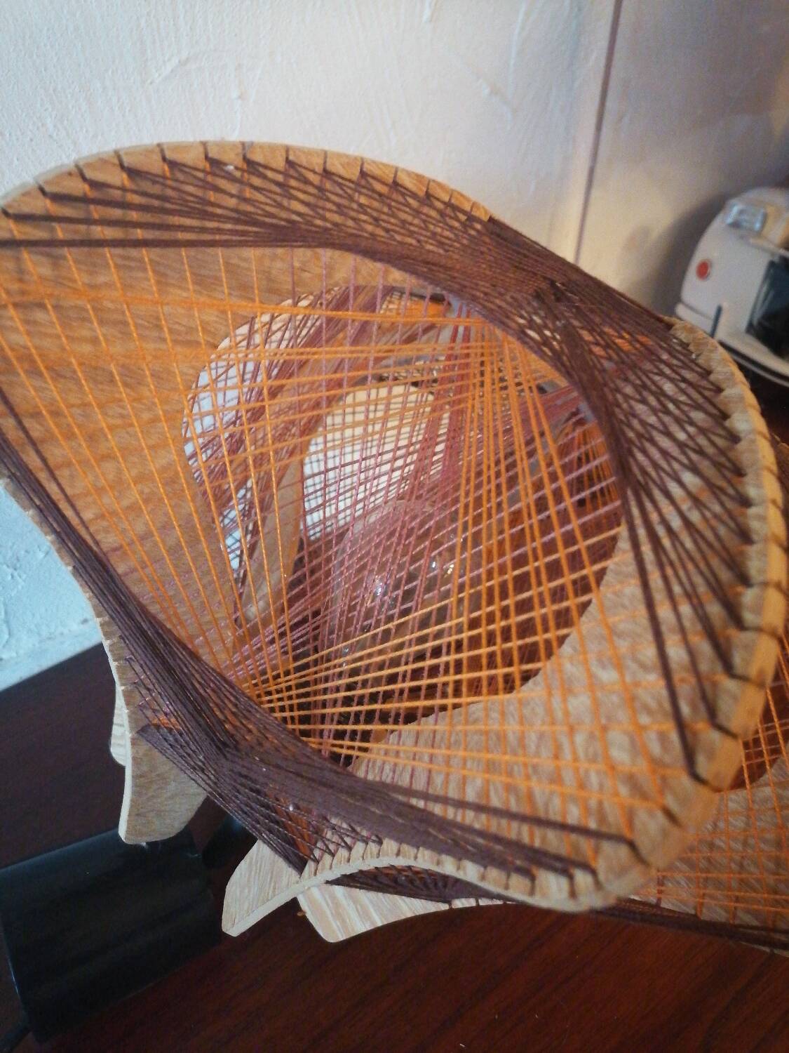 Scandinavian chandelier pendant light 1970s wooden threads