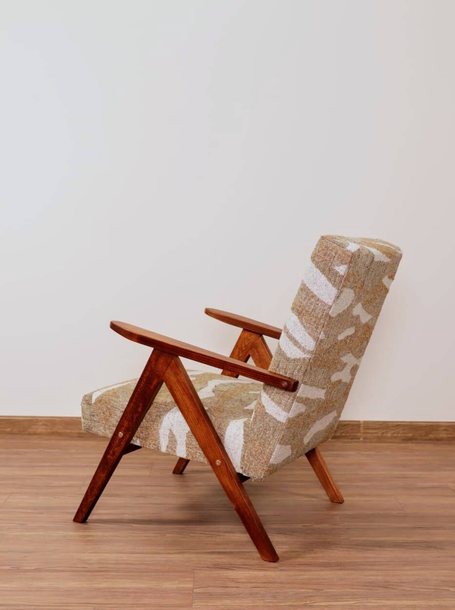 Beige safari fabric Scandinavian armchair Zig Zag 1970