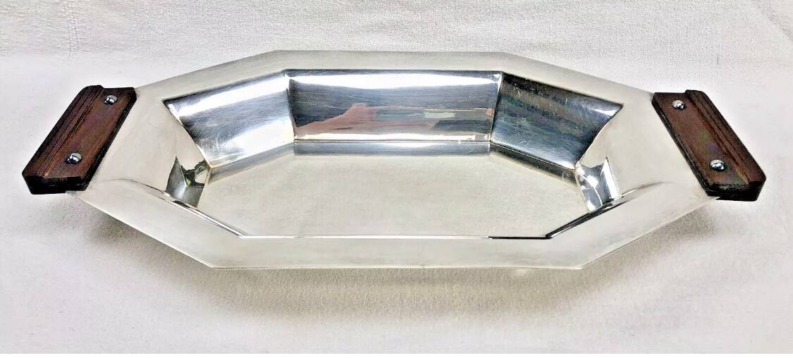 Bannette basket bread basket Art Deco silver metal Rosewood Christofle Alfenide