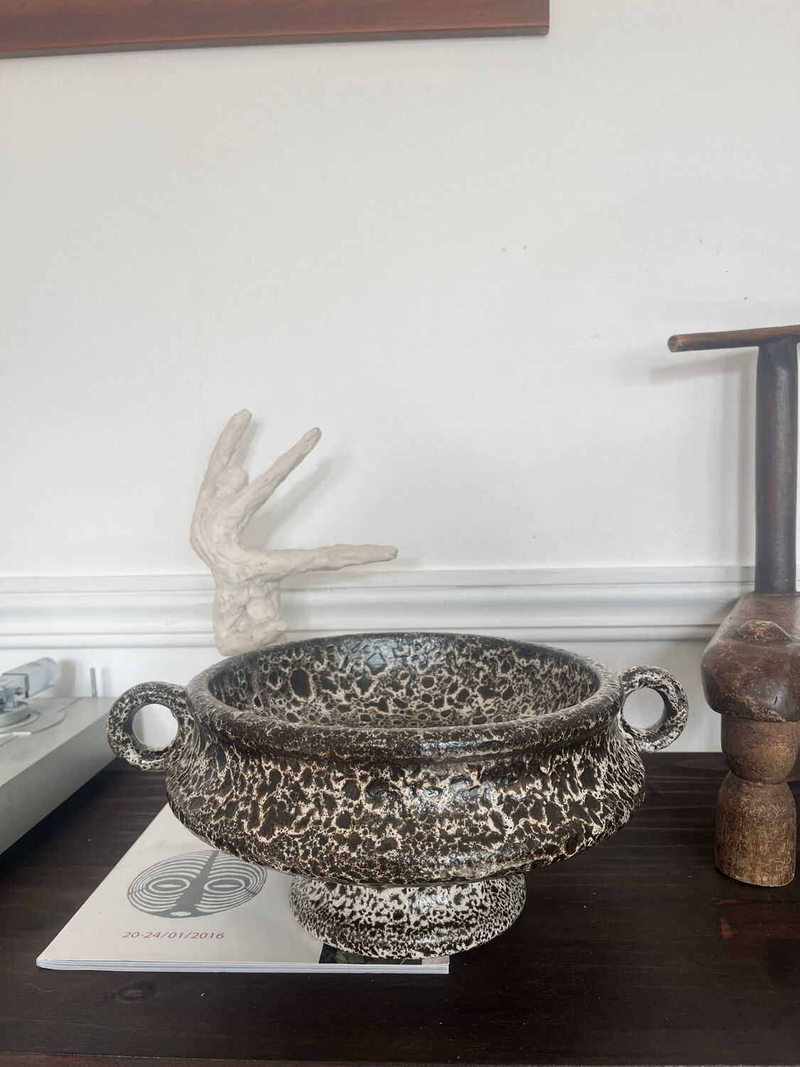 Footed bowl fat lava rock decor 1970