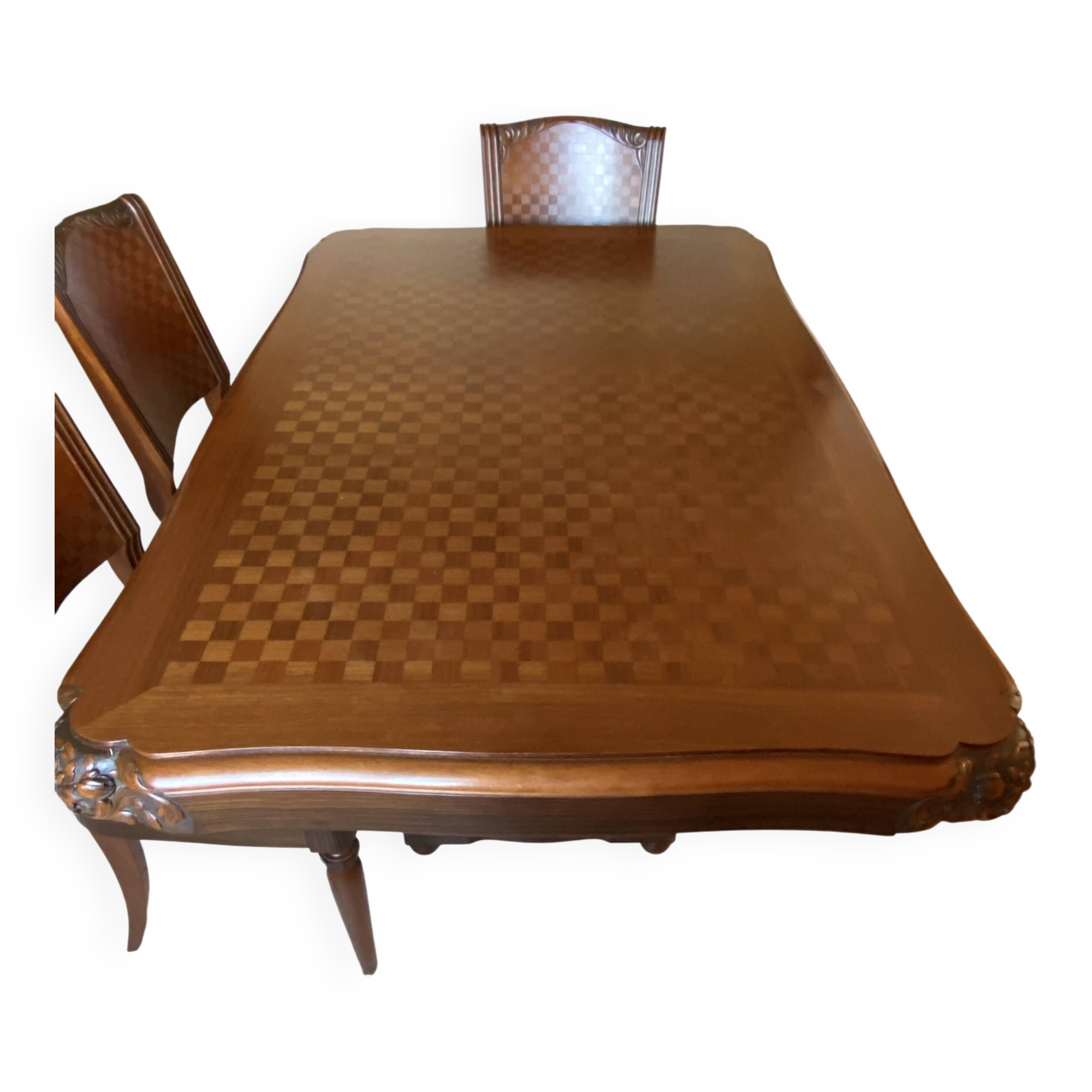 Table marqueterie et sculpture
