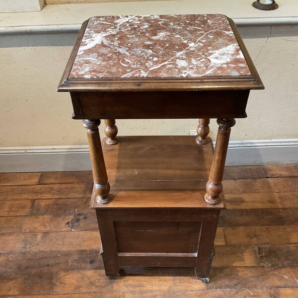 Chevet ancien table de nuit pot de chambre en noyer dessus marbre rose époque XIX ème