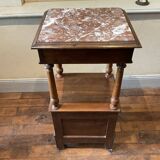 Old bedside table nightstand walnut chamber pot pink marble top 19th century