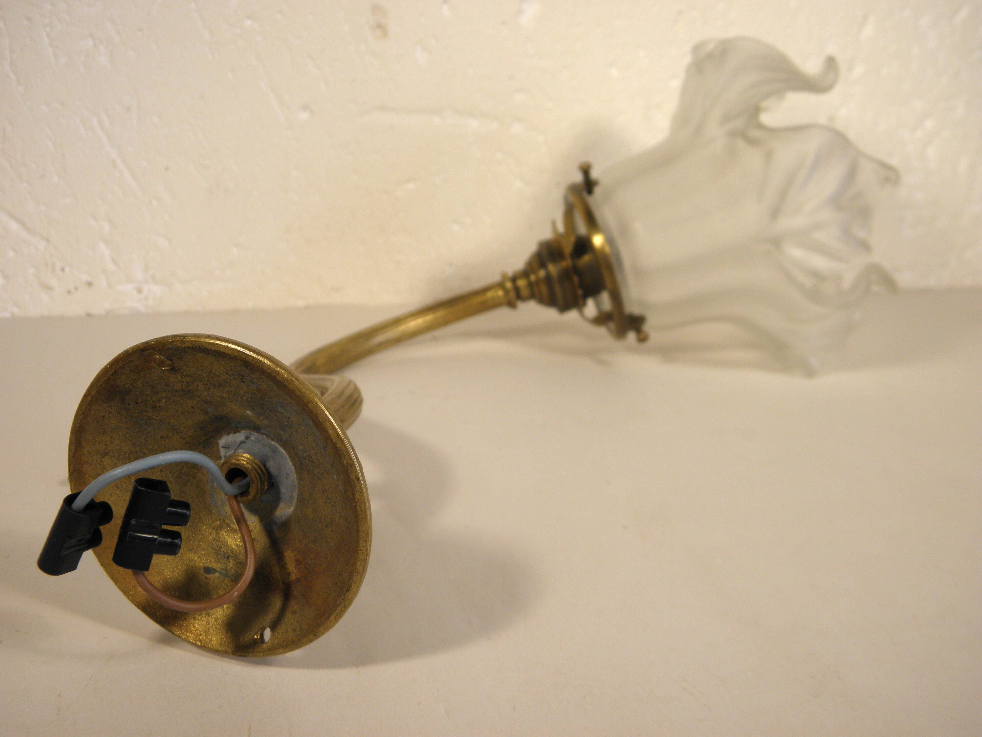 Brass and glass swan neck wall light