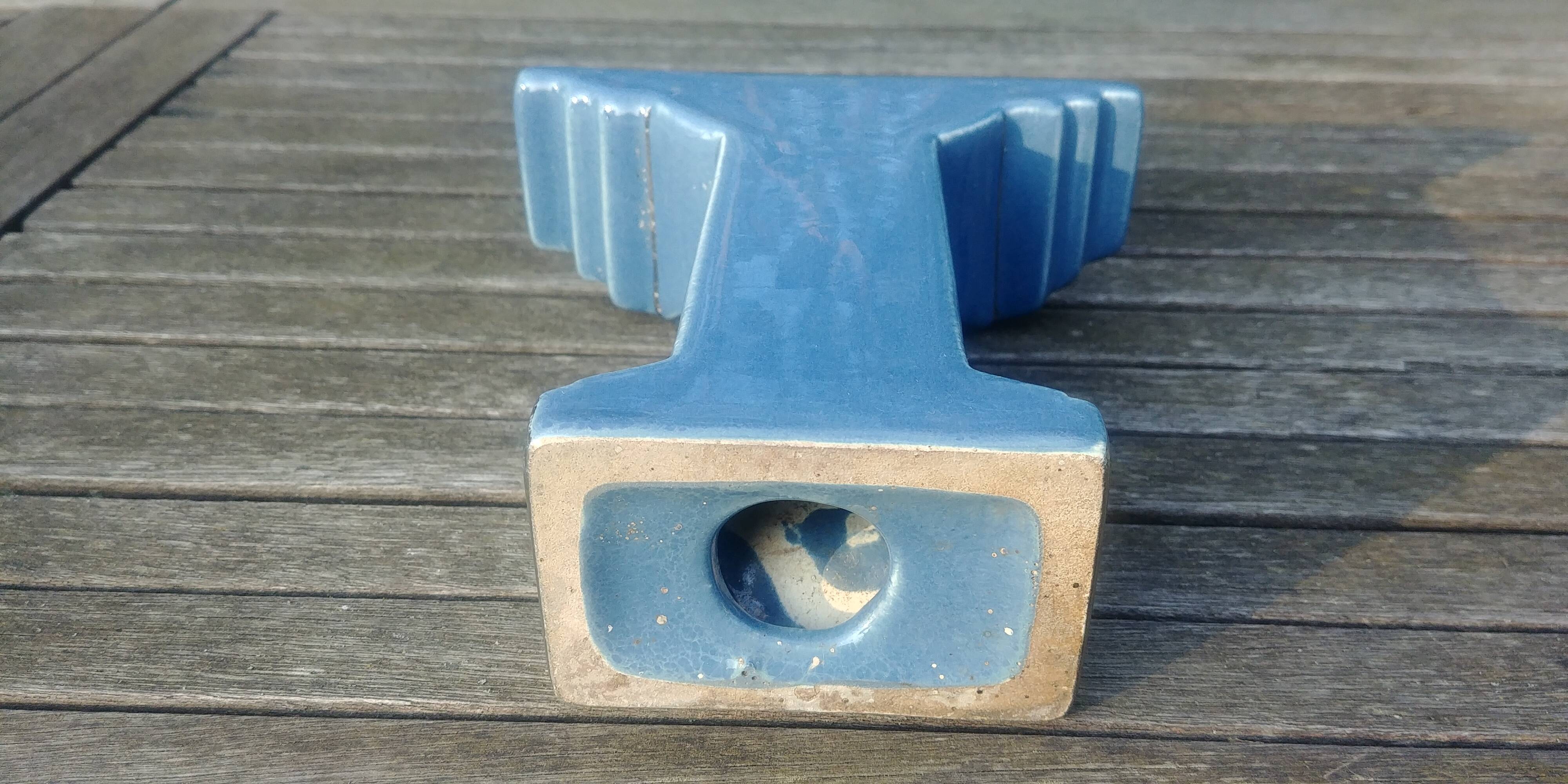 Empty pocket glazed ceramic blue column shape art deco 20s/30s