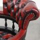 Chaise de bureau Chesterfield en cuir de vachette rouge/noir et bois