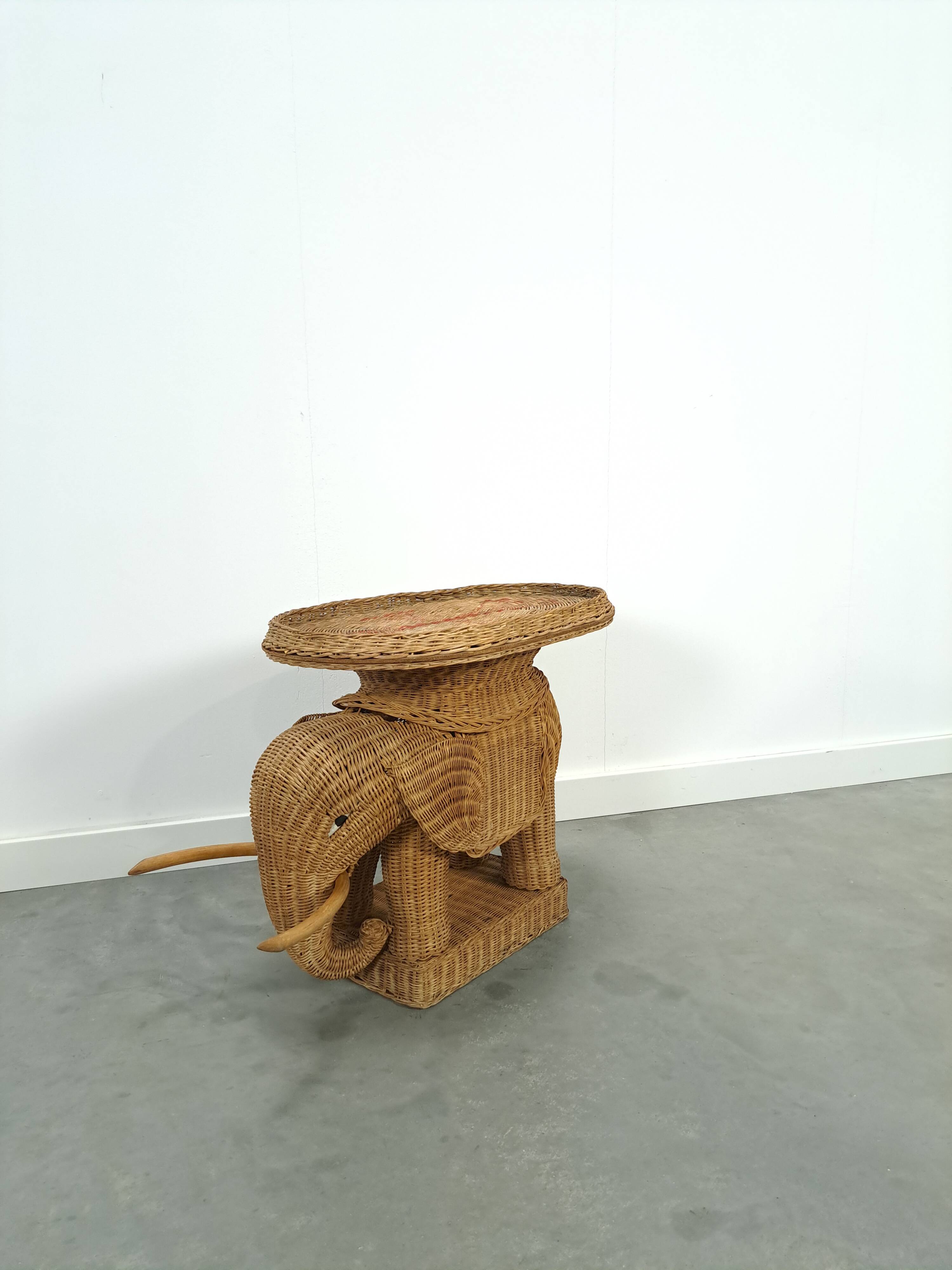 Rattan elephant table vintage side table