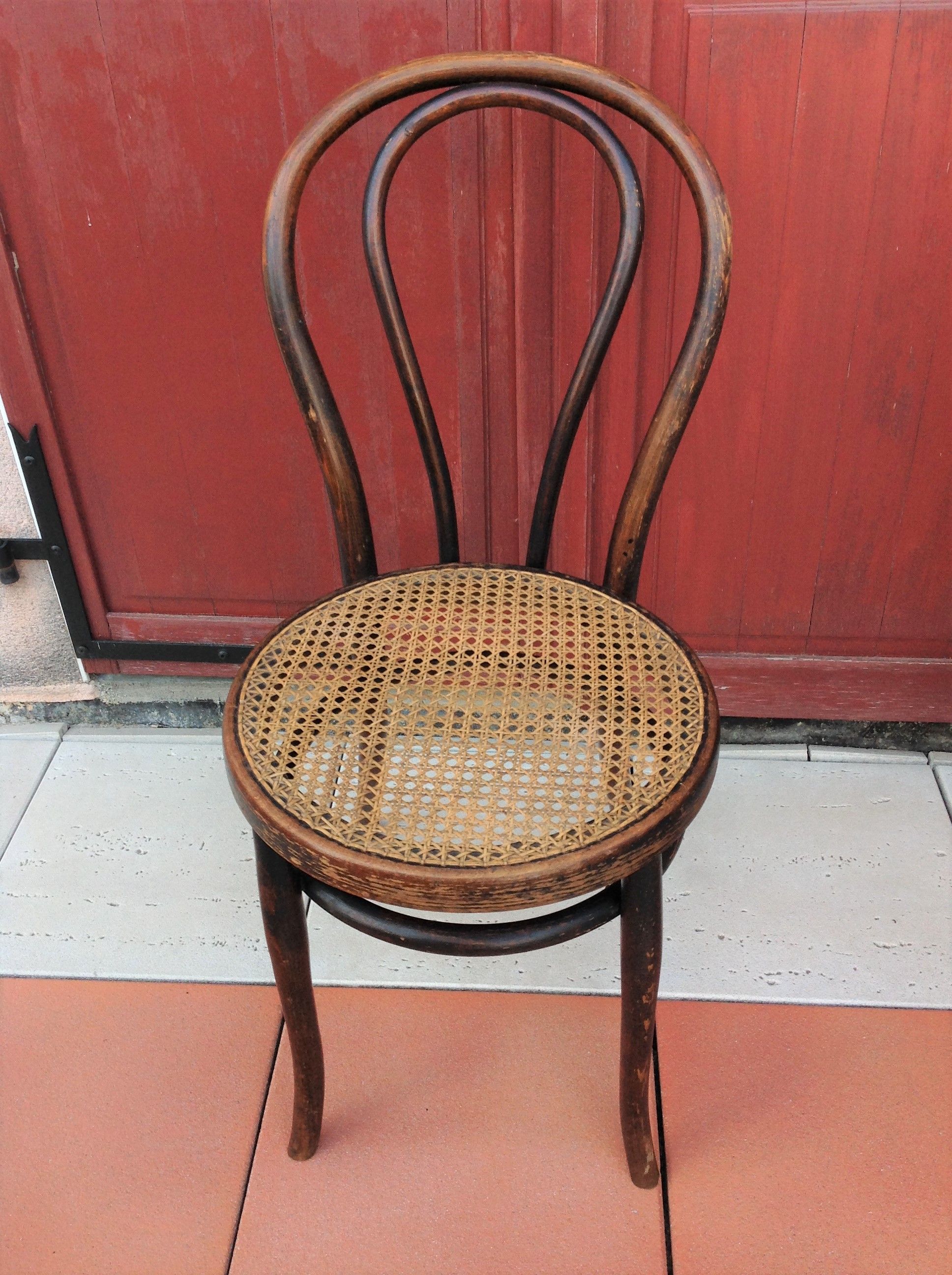 Bistro chair in curved wood and cannage / vintage years 30-40