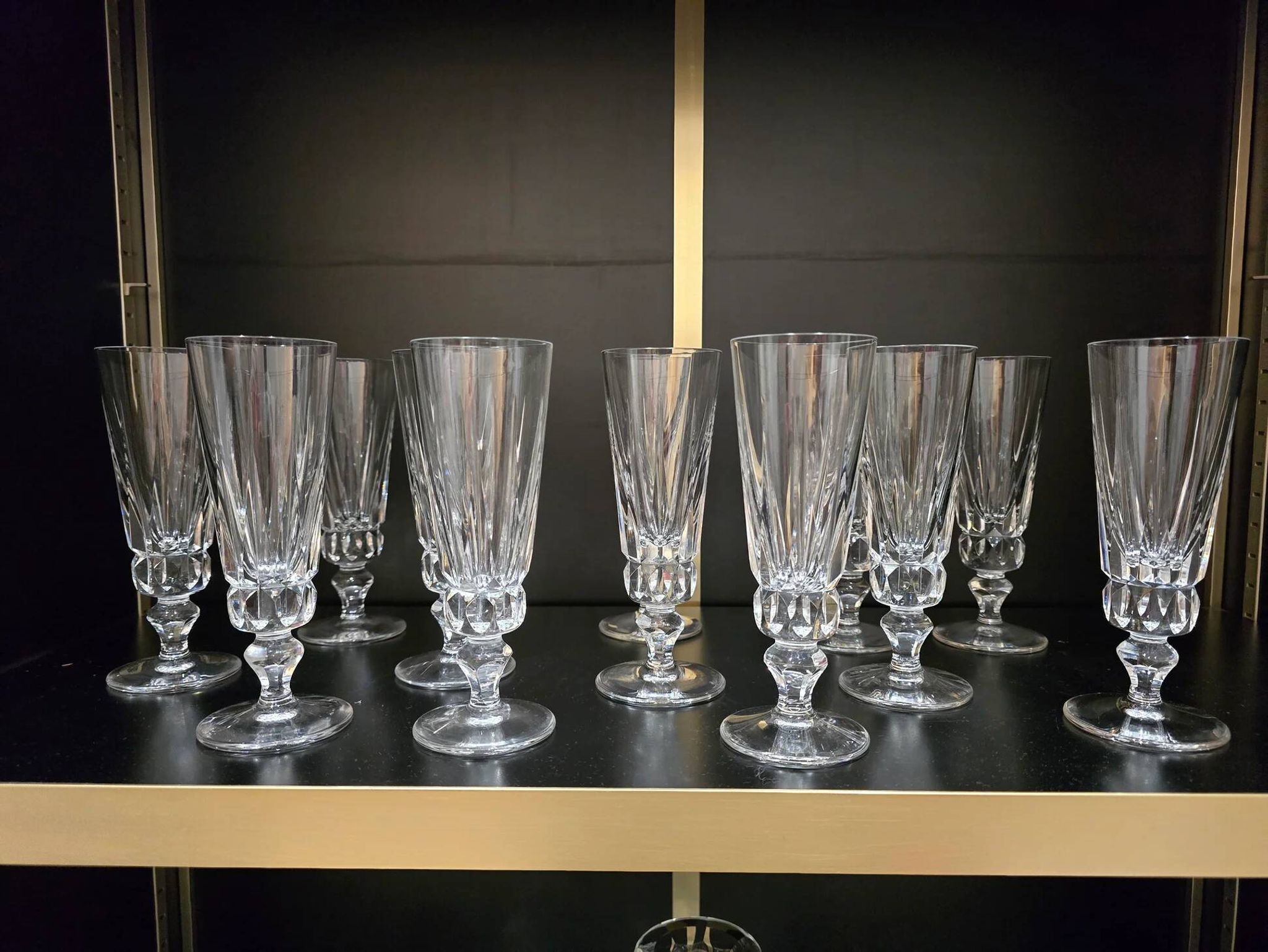 12 Saint-Louis Guernesey model champagne flutes in cut crystal