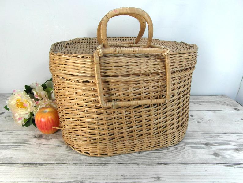 Woven wicker basket rustic vintage
