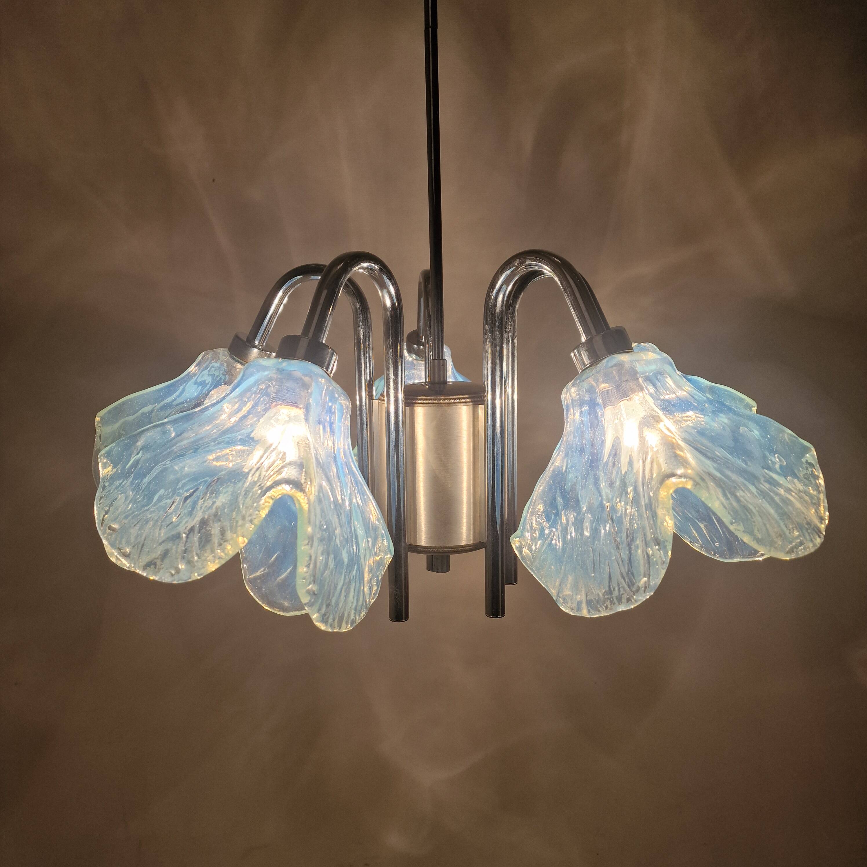 Italian Ceiling Lamp with Five Blue Murano Glass Lamshades – 1970s