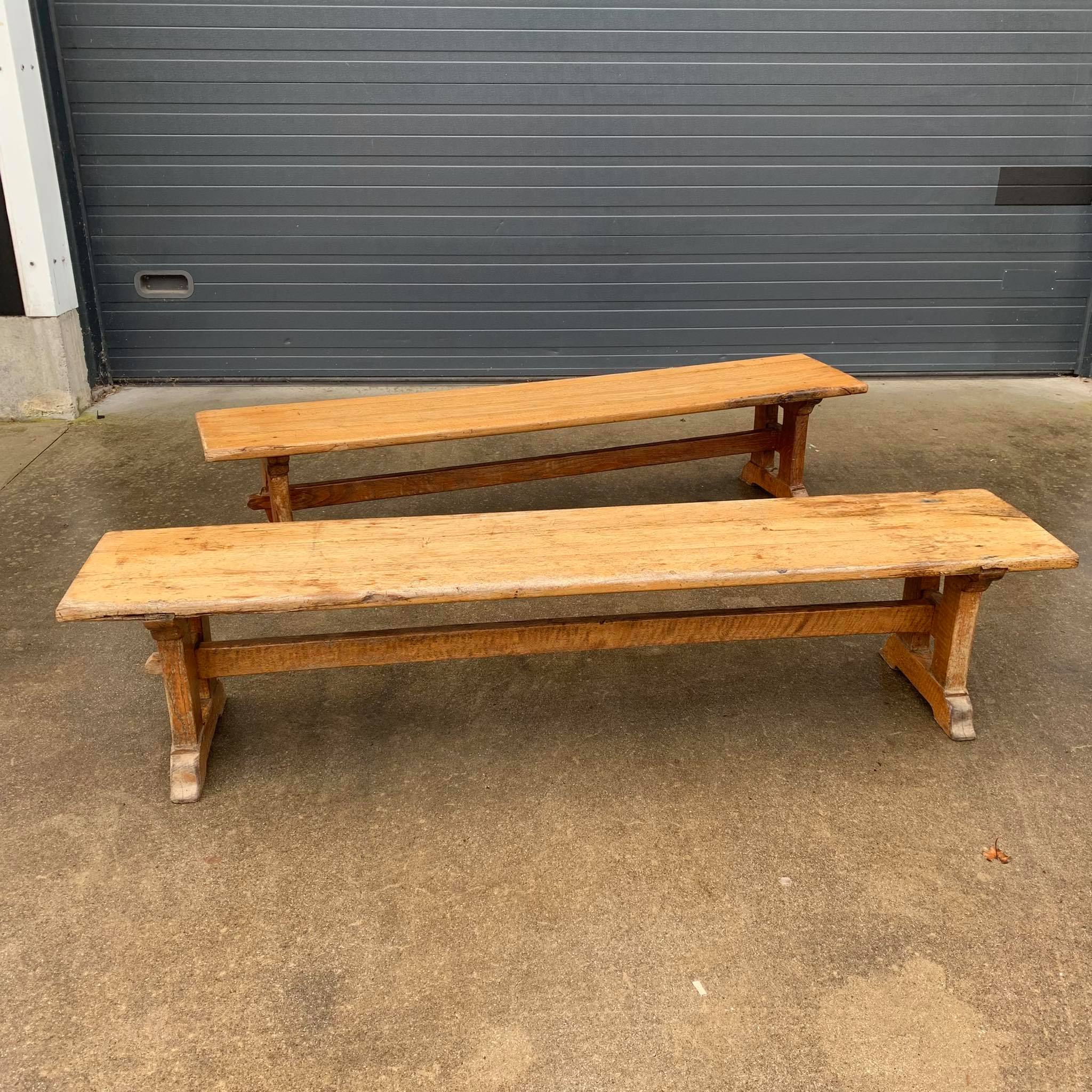 Pair of oak farm benches