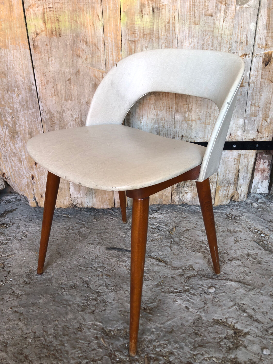 Scandinavian armchair skai white compass wooden vintage