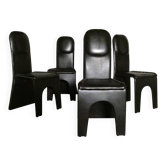 Série de 4 chaises en cuir brun, 1970