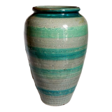 Ceramic vase scarified with gray-blue enamel