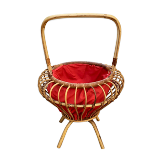 Vintage worker basket in braided rattan