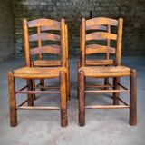 Set of 4 straw-covered brutalist chairs by George Robert