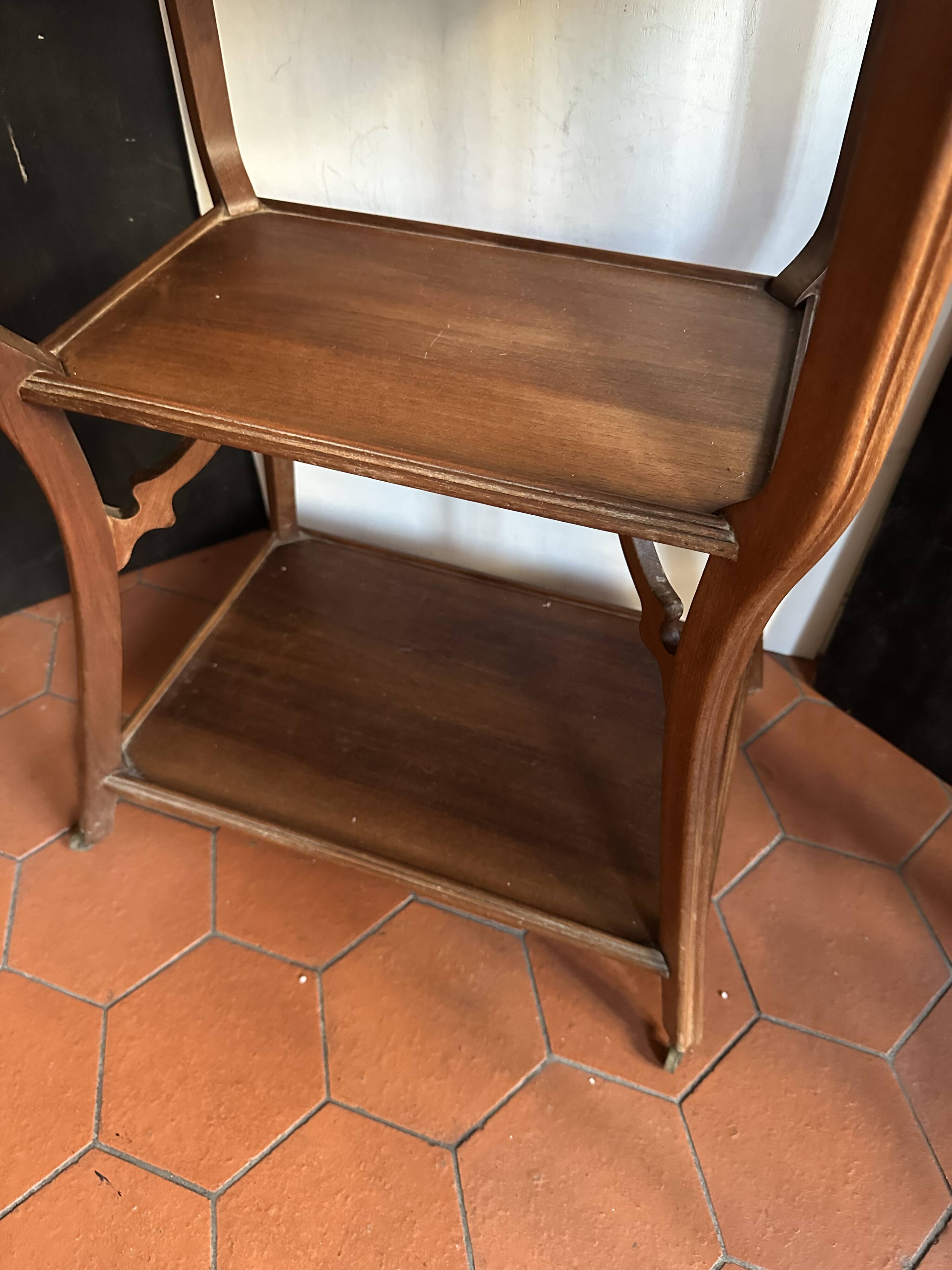Walnut wheeled dessert trolley, circa 1900