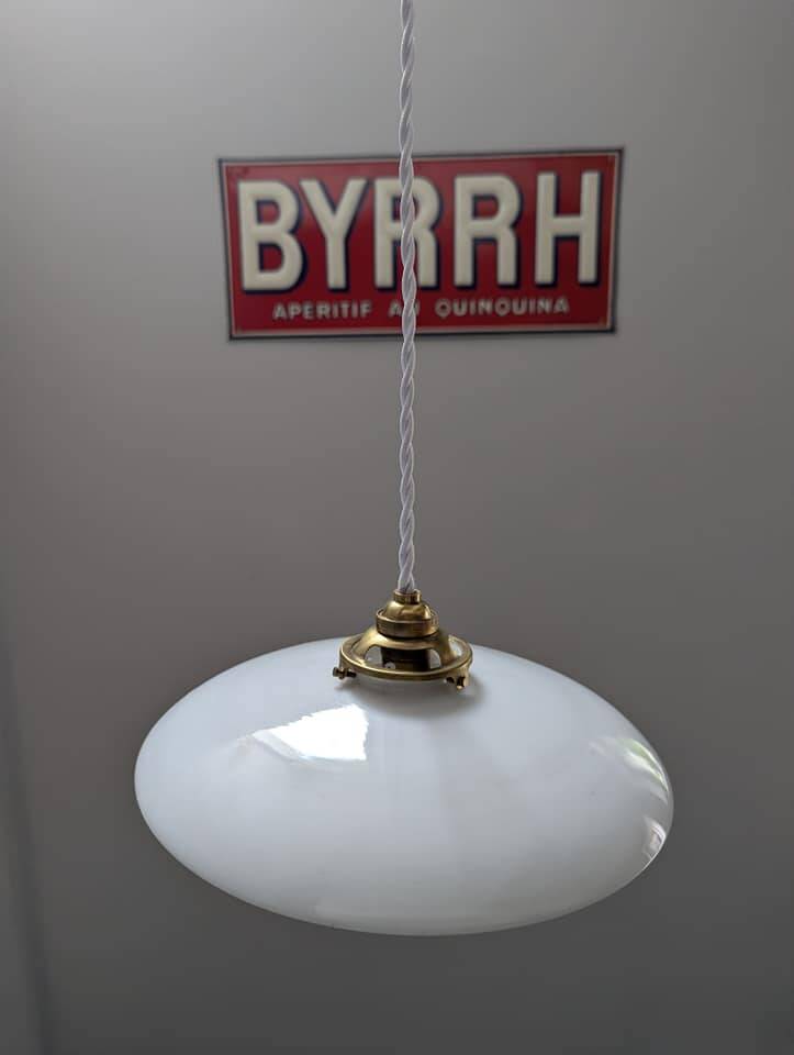 Old hanging lampshade white opaline Art Deco 1930 Ø 25.8 cm TBE