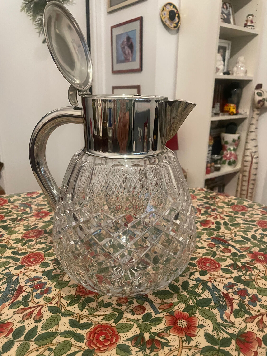 Cut crystal and silver-plated metal ice jug