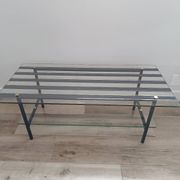 Vintage coffee table in glass and mirror strips.