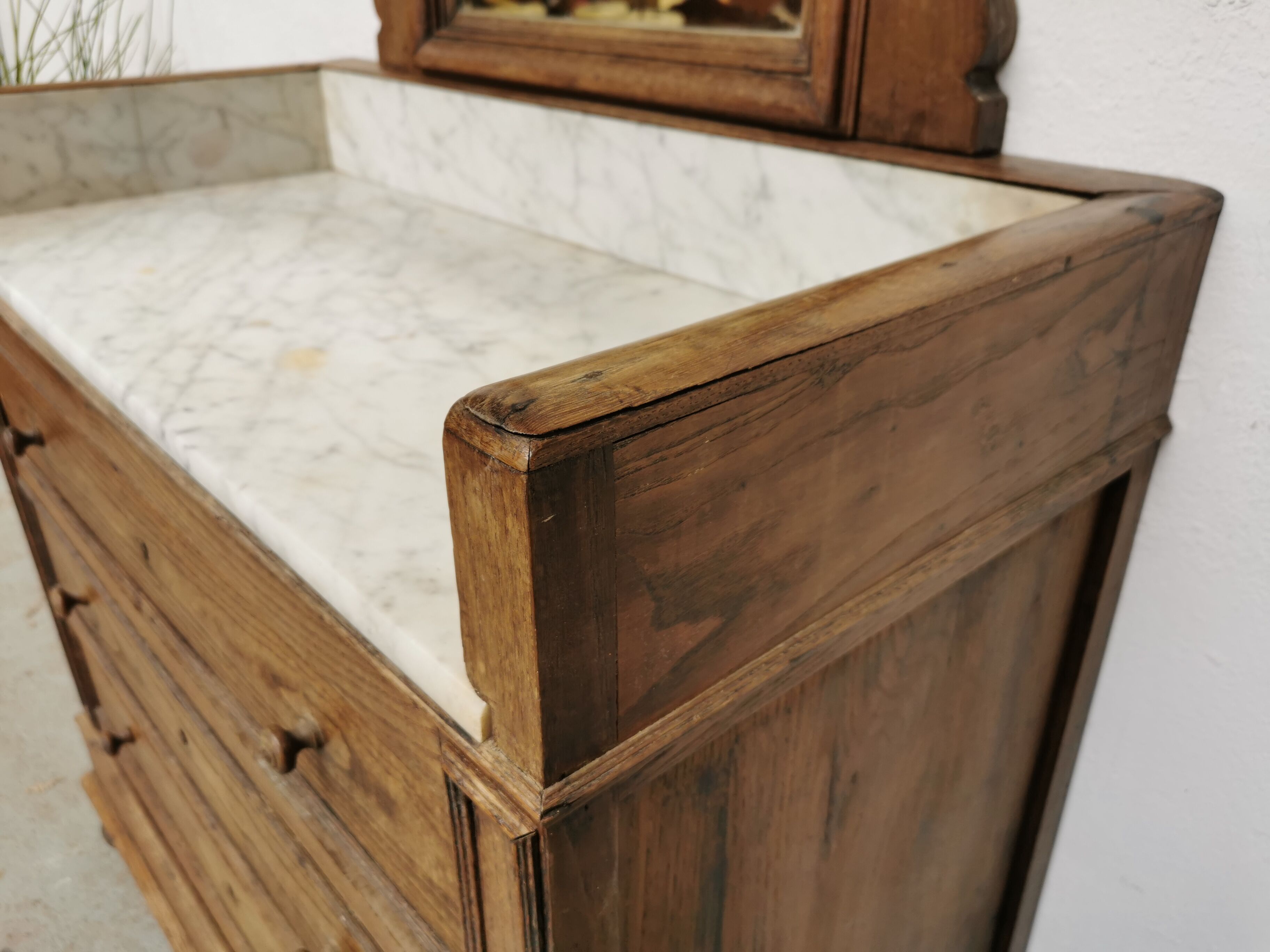 Commode coiffeuse 1900 en chêne et marbre